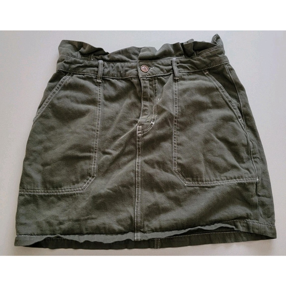 Free People Mini Skirt Womens Size 12 Olive Green Paperbag Waist Boho *NO BELT*